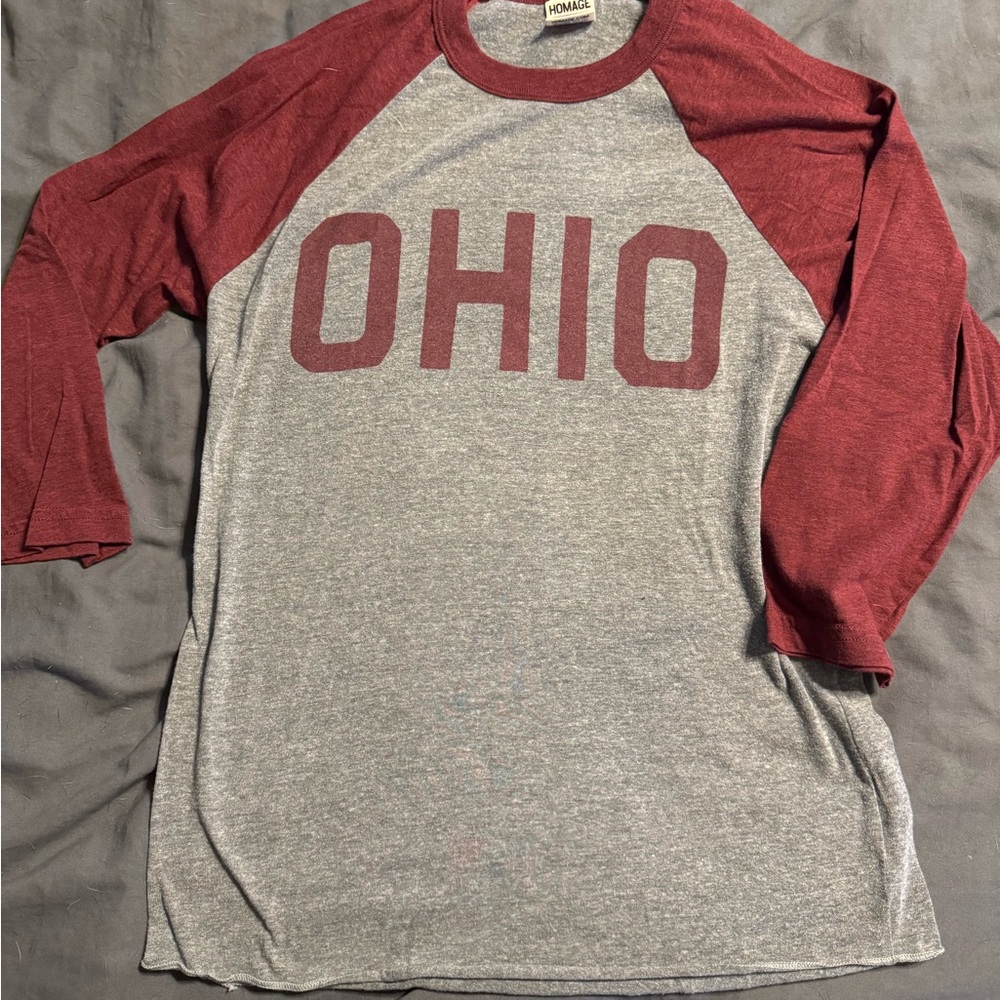 HOMAGE Red and Gray Long Sleeve Ohio Tee